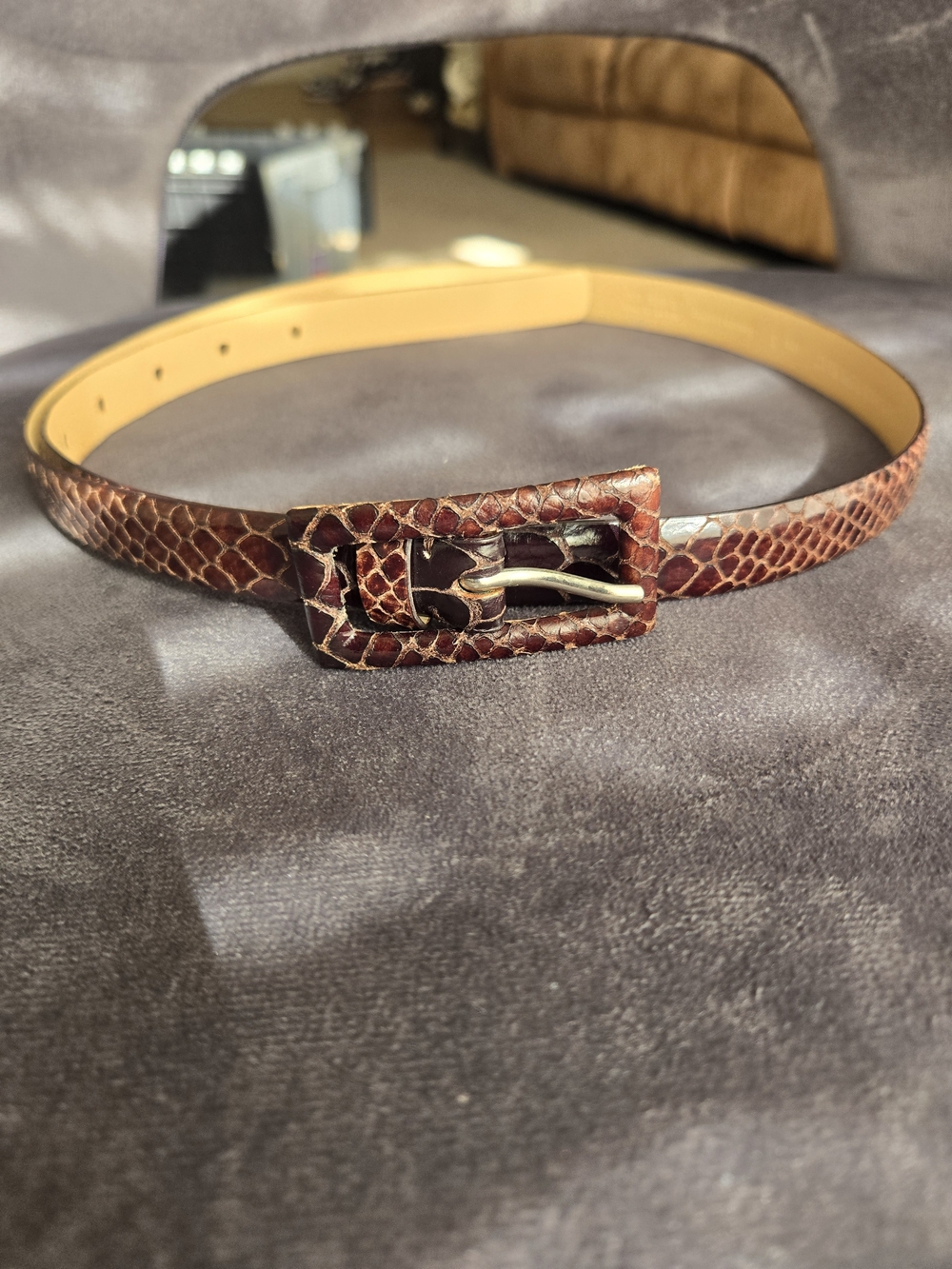 Banana Republic Snake-Texture Brown Leather Belt with Gold-Tone Buckle